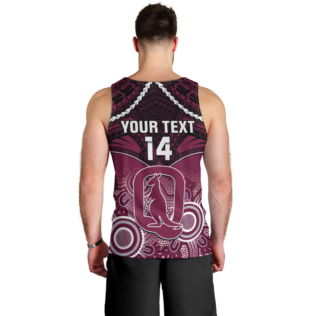 Custom QLD Maroons Rugby Men Tank Top Aboriginal Mix Polynesian Pattern - Vibe Hoodie Shop