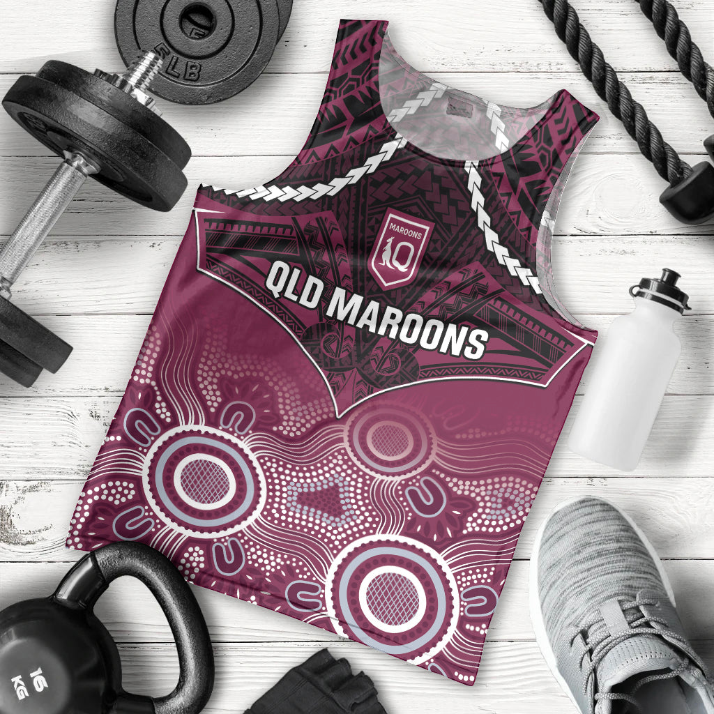 Custom QLD Maroons Rugby Men Tank Top Aboriginal Mix Polynesian Pattern - Vibe Hoodie Shop