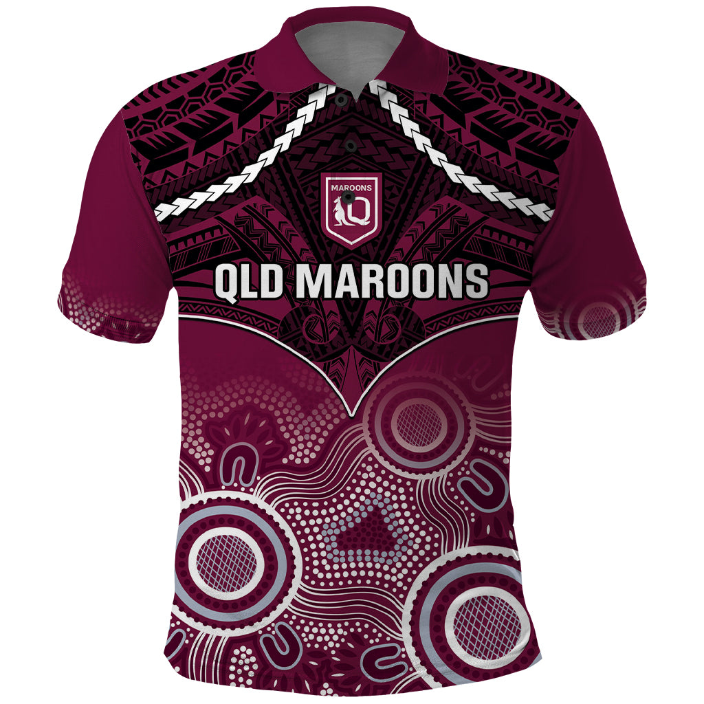 Custom QLD Maroons Rugby Polo Shirt Aboriginal Mix Polynesian Pattern - Vibe Hoodie Shop