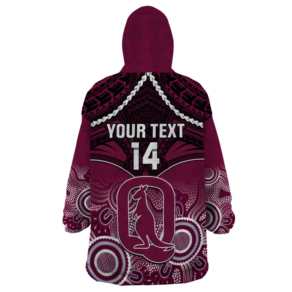 Custom QLD Maroons Rugby Wearable Blanket Hoodie Aboriginal Mix Polynesian Pattern - Vibe Hoodie Shop