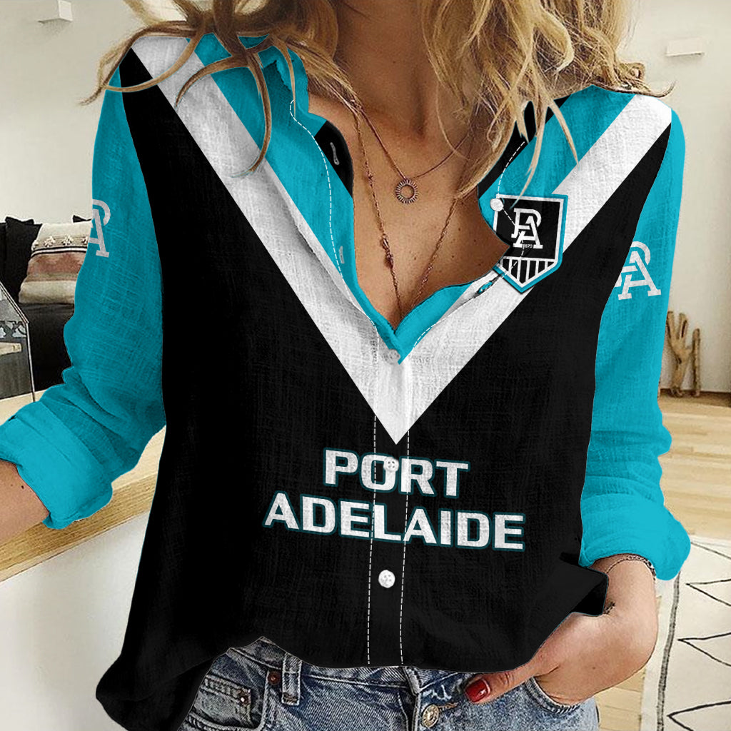 Port Adelaide Football 2023 Women Casual Shirt Go Power Sporty Style - Vibe Hoodie Shop