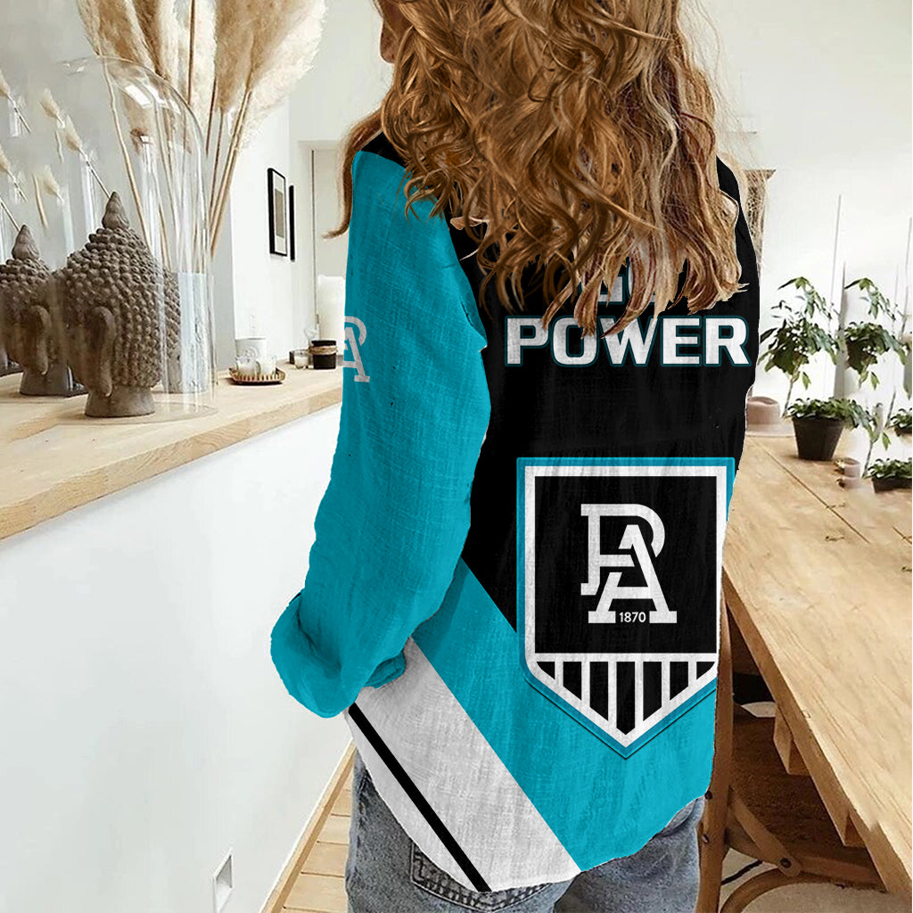 Port Adelaide Football 2023 Women Casual Shirt Go Power Sporty Style - Vibe Hoodie Shop