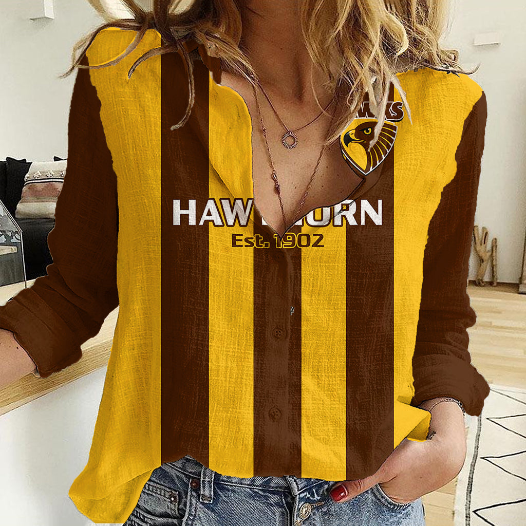 Hawthorn Football 2023 Women Casual Shirt Go Hawks Sporty Style - Vibe Hoodie Shop
