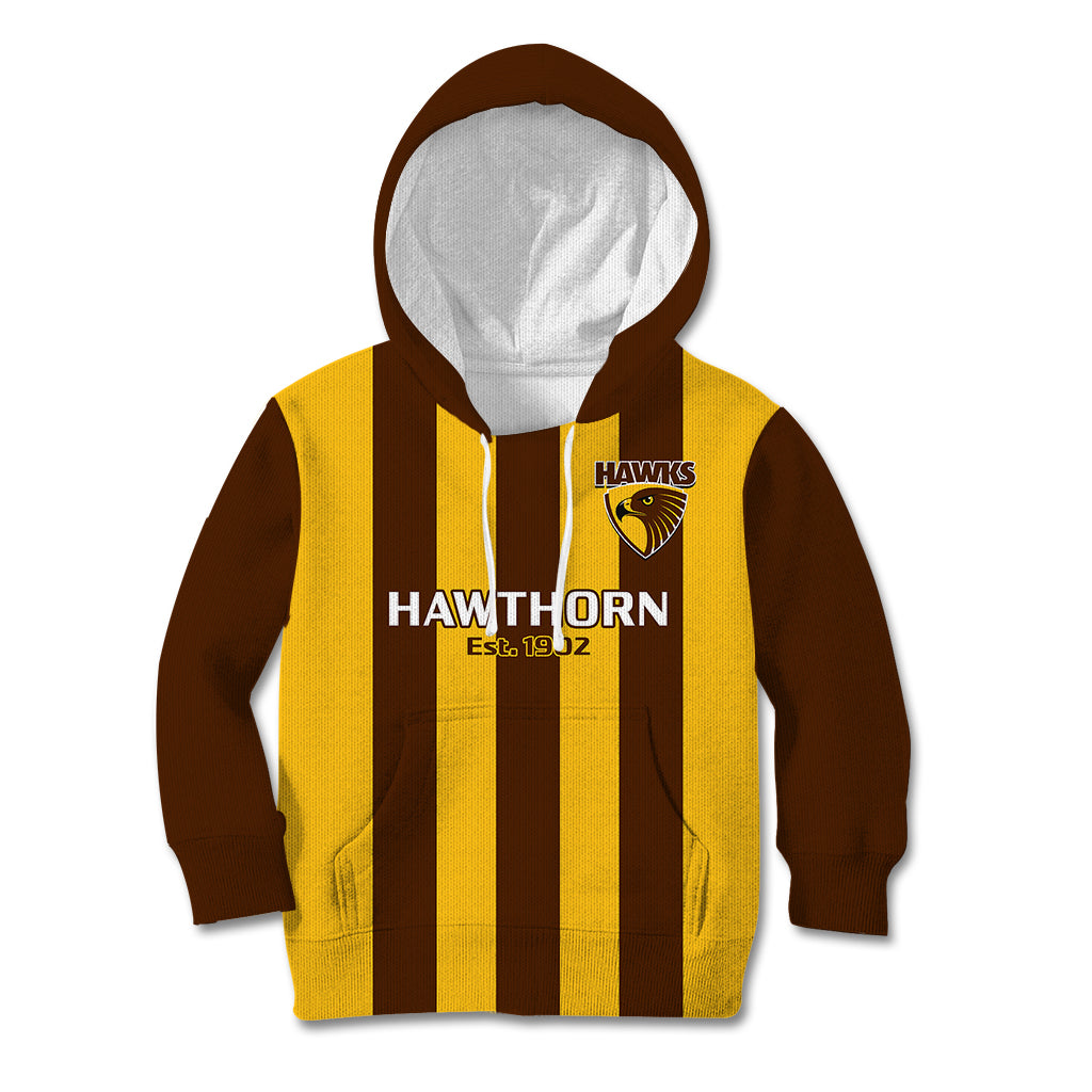 Personalised Hawthorn Football 2023 Kid Hoodie Go Hawks Sporty Style - Vibe Hoodie Shop