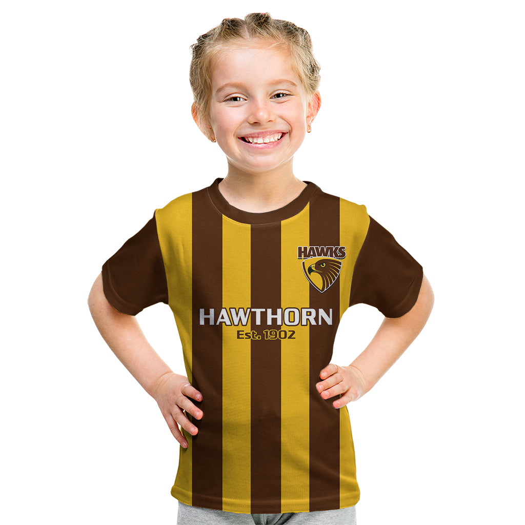 Personalised Hawthorn Football 2023 Kid T Shirt Go Hawks Sporty Style - Vibe Hoodie Shop