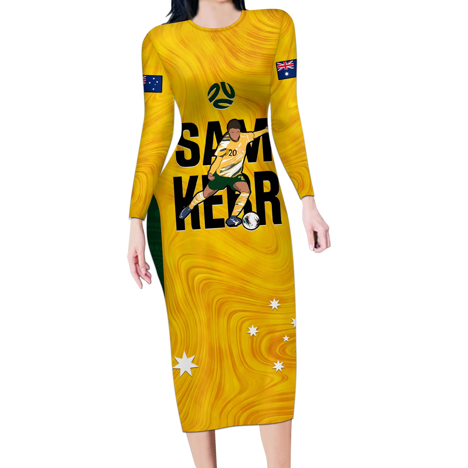 australia-soccer-long-sleeve-bodycon-dress-sam-kerr-matildas-proud-2023-world-cup-yellow