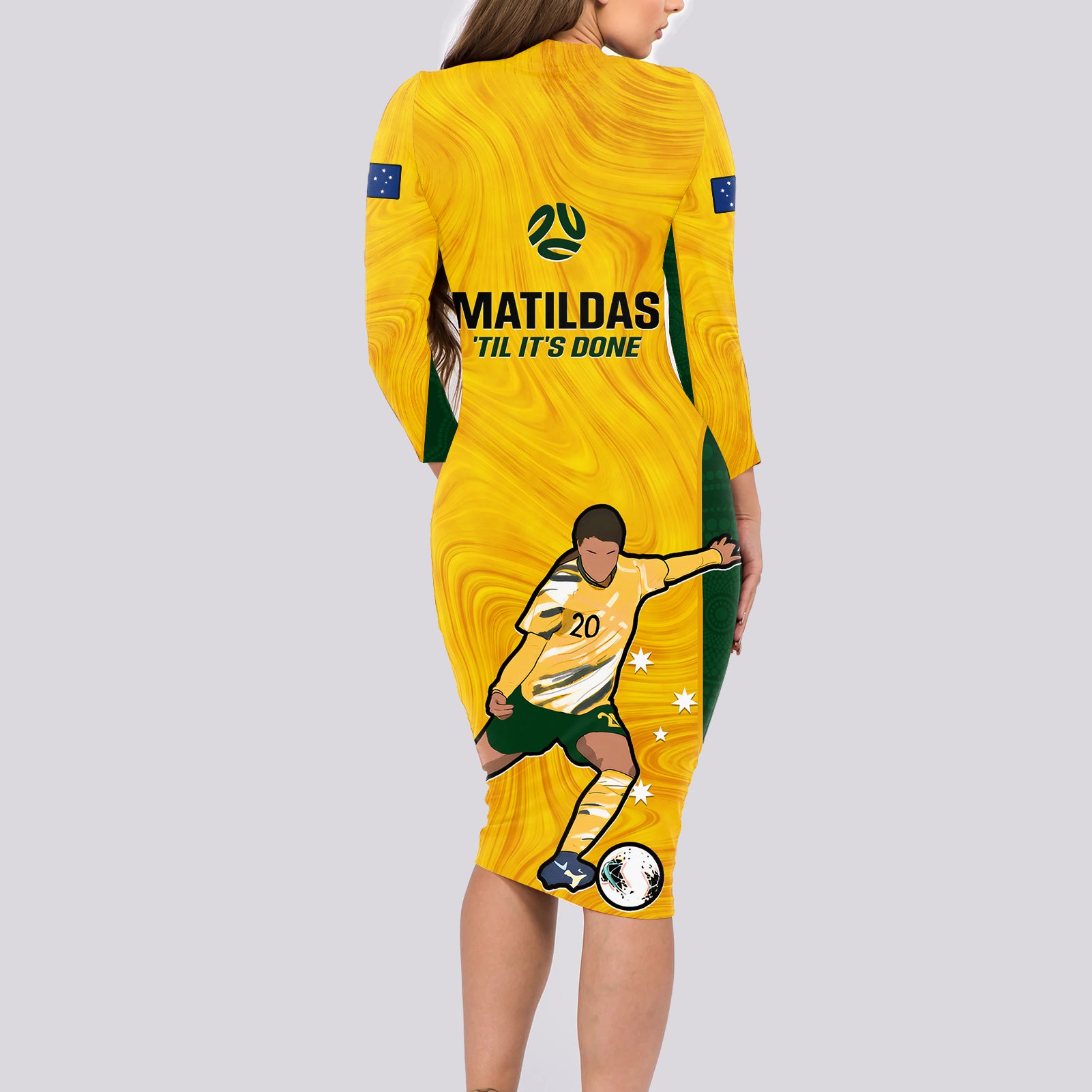 australia-soccer-long-sleeve-bodycon-dress-sam-kerr-matildas-proud-2023-world-cup-yellow