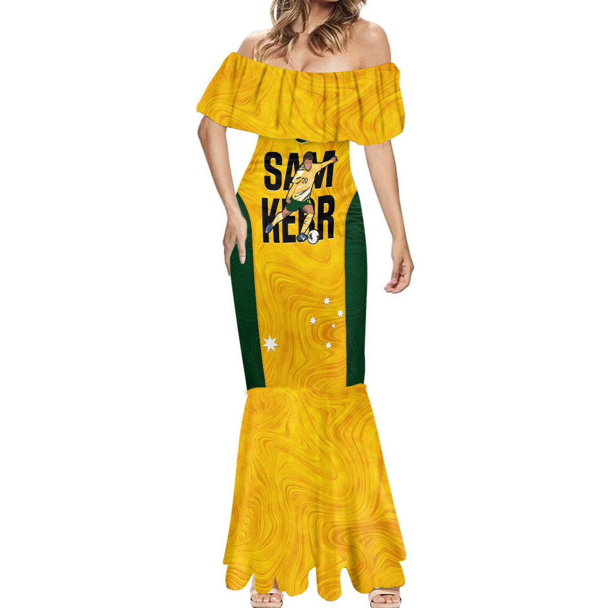 australia-soccer-mermaid-dress-sam-kerr-matildas-proud-2023-world-cup-yellow