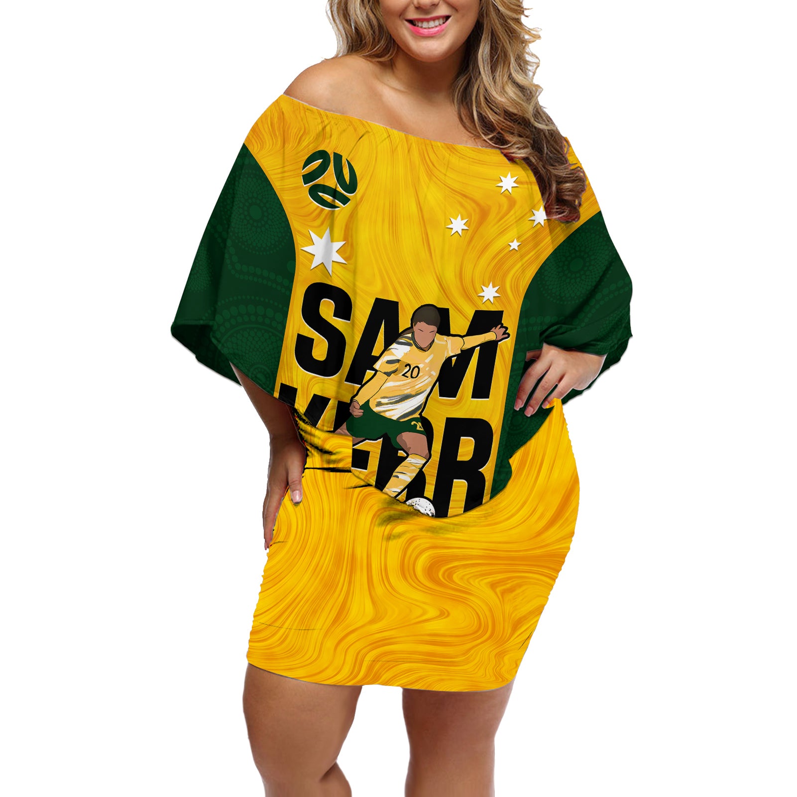 australia-soccer-off-shoulder-short-dress-sam-kerr-matildas-proud-2023-world-cup-yellow