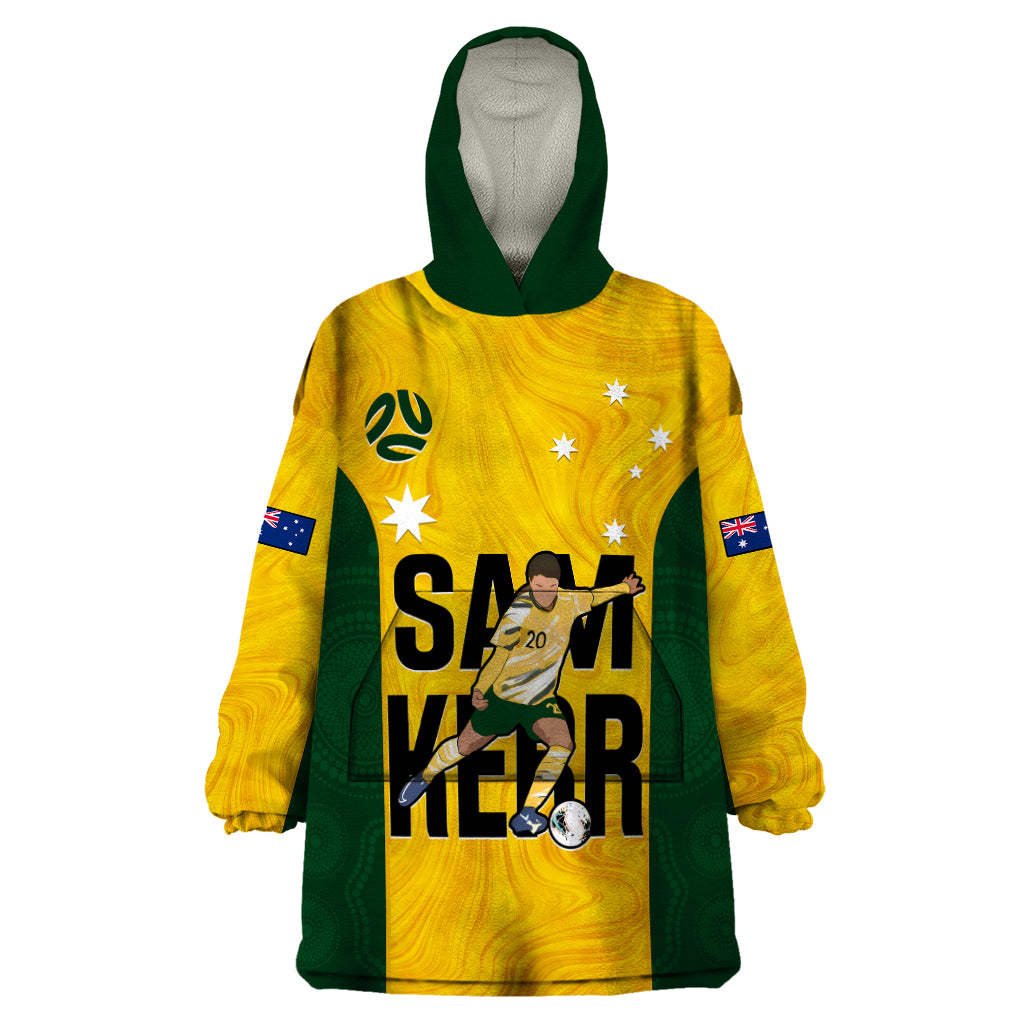 Australia Soccer Wearable Blanket Hoodie Sam Kerr Matildas Proud 2023 World Cup Yellow - Vibe Hoodie Shop