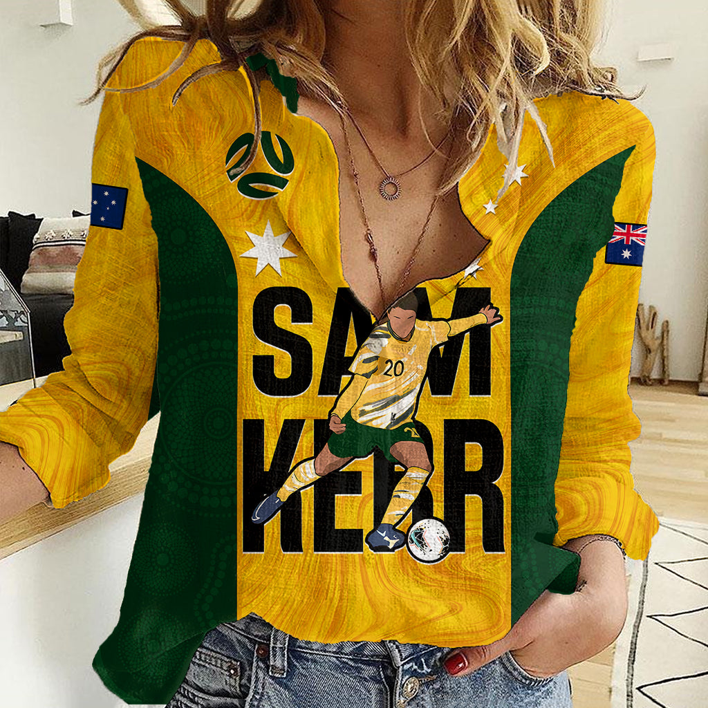 Custom Australia Soccer Women Casual Shirt Sam Kerr Matildas Proud 2023 World Cup Yellow - Vibe Hoodie Shop