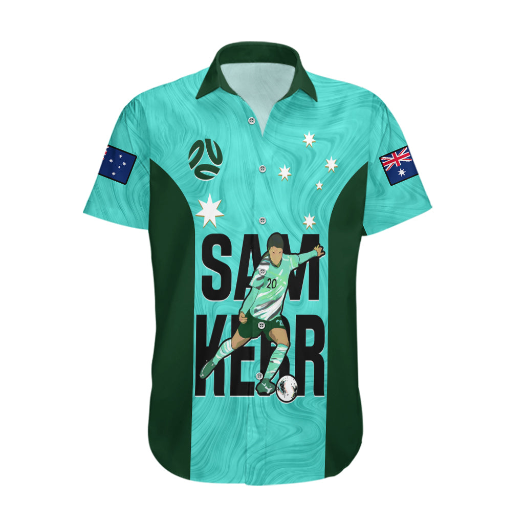 Australia Soccer Hawaiian Shirt Sam Kerr Matildas Proud 2023 World Cup Turquoise - Vibe Hoodie Shop