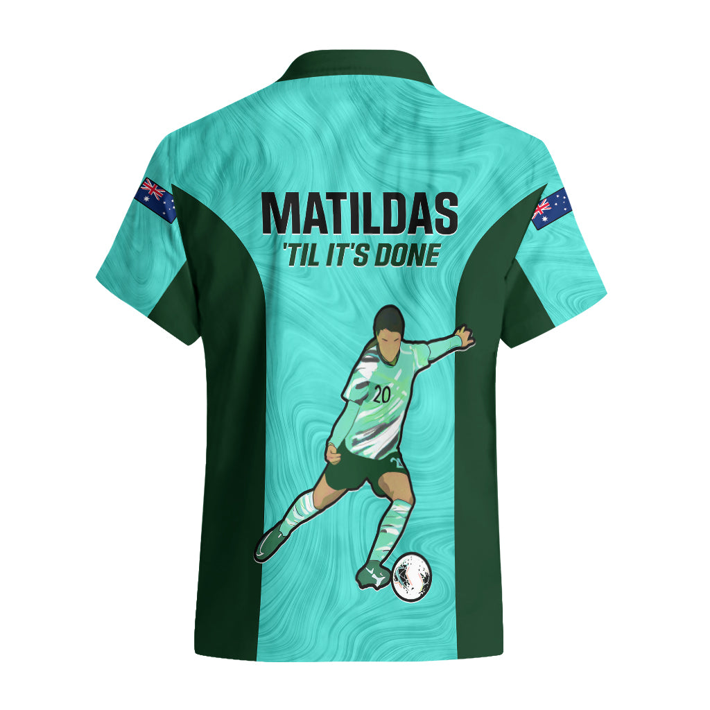 Australia Soccer Hawaiian Shirt Sam Kerr Matildas Proud 2023 World Cup Turquoise - Vibe Hoodie Shop