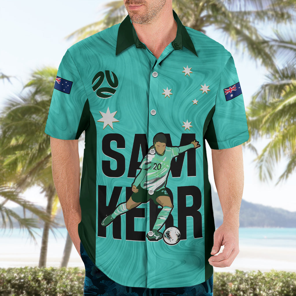 Australia Soccer Hawaiian Shirt Sam Kerr Matildas Proud 2023 World Cup Turquoise - Vibe Hoodie Shop
