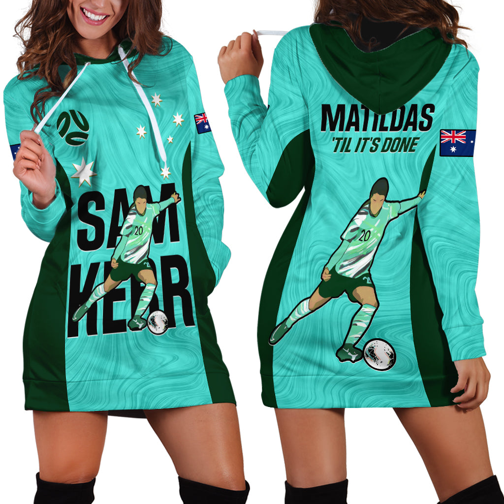 Australia Soccer Hoodie Dress Sam Kerr Matildas Proud 2023 World Cup Turquoise - Vibe Hoodie Shop