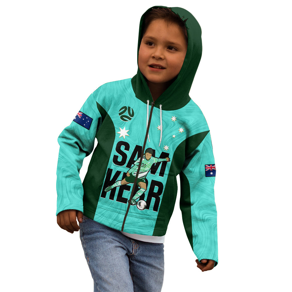 Australia Soccer Kid Hoodie Sam Kerr Matildas Proud 2023 World Cup Turquoise - Vibe Hoodie Shop