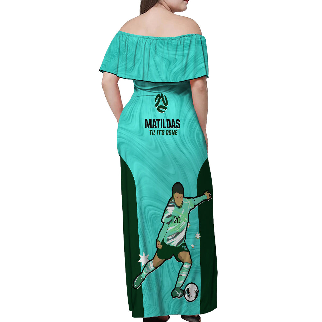 Australia Soccer Off Shoulder Maxi Dress Sam Kerr Matildas Proud 2023 World Cup Turquoise - Vibe Hoodie Shop