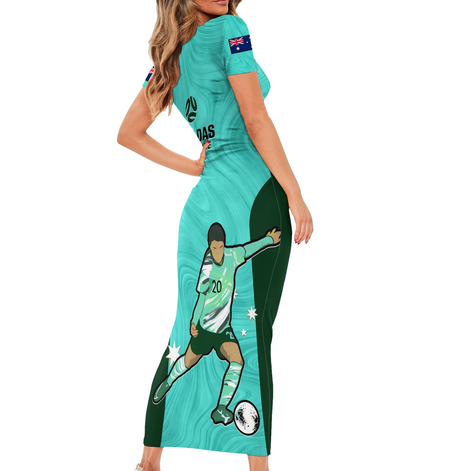 australia-soccer-short-sleeve-bodycon-dress-sam-kerr-matildas-proud-2023-world-cup-turquoise