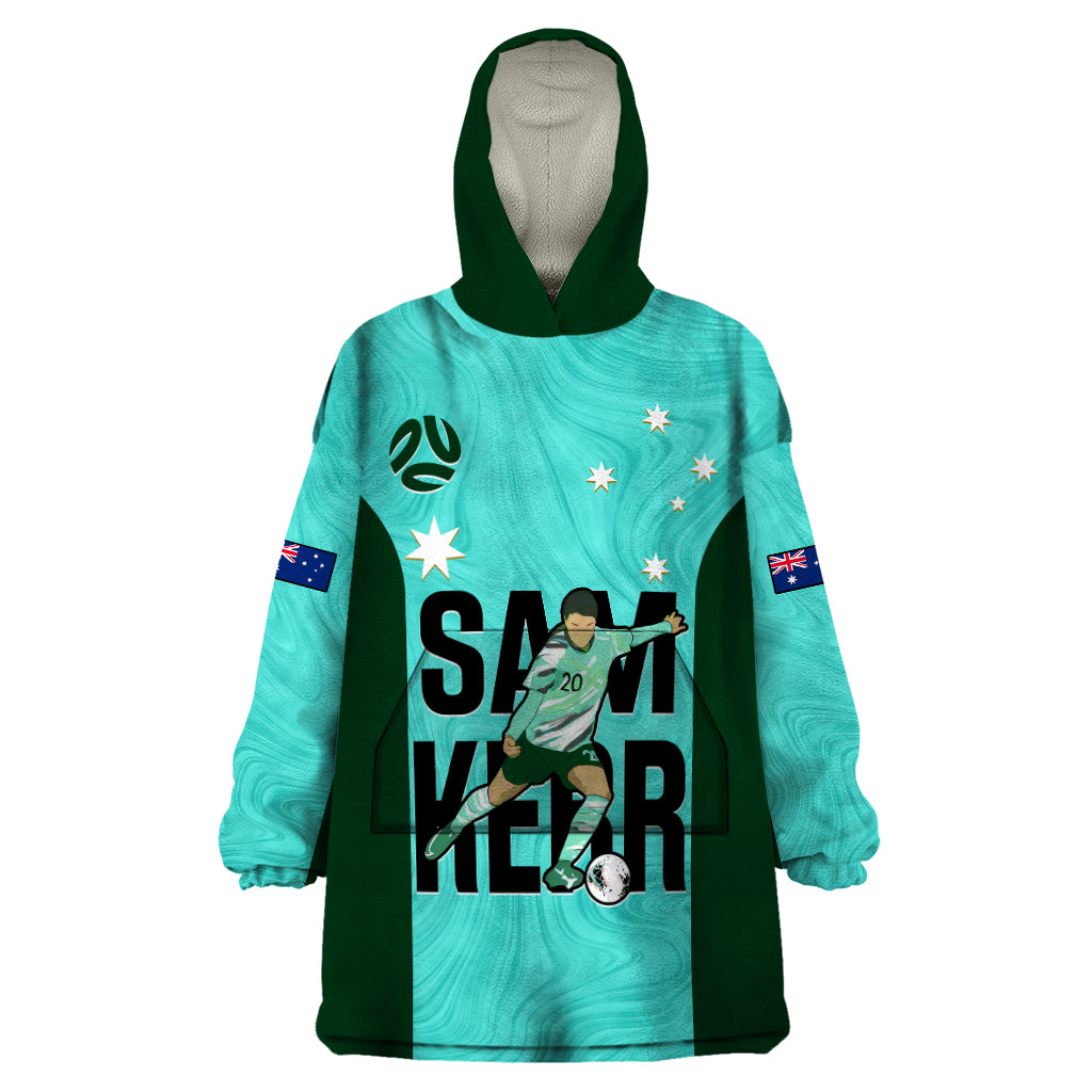 Australia Soccer Wearable Blanket Hoodie Sam Kerr Matildas Proud 2023 World Cup Turquoise - Vibe Hoodie Shop