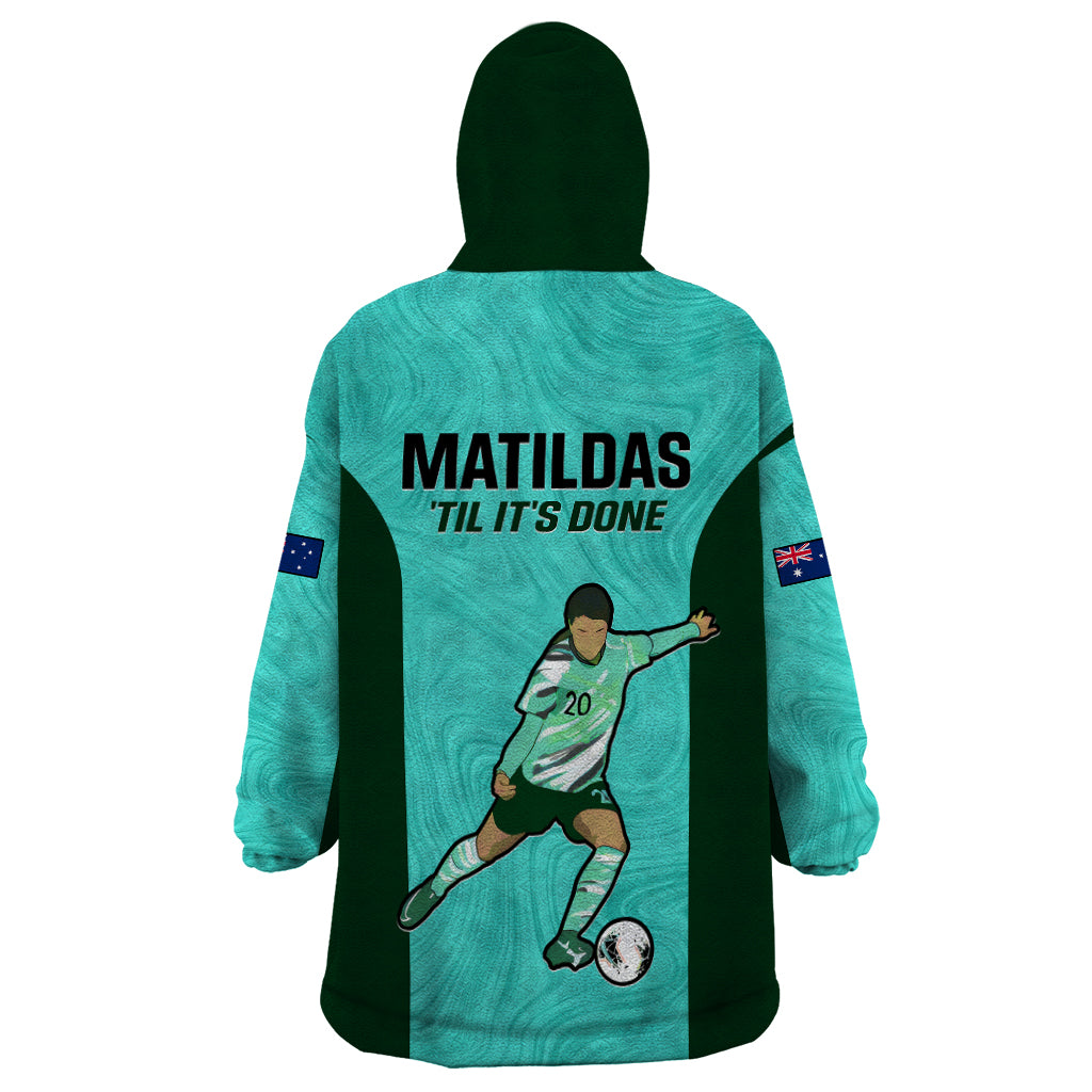 Australia Soccer Wearable Blanket Hoodie Sam Kerr Matildas Proud 2023 World Cup Turquoise - Vibe Hoodie Shop