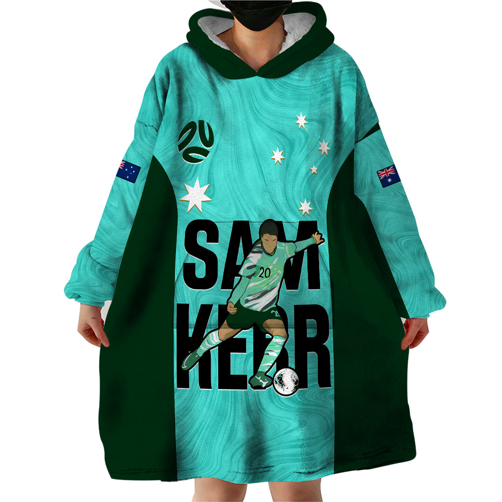 Australia Soccer Wearable Blanket Hoodie Sam Kerr Matildas Proud 2023 World Cup Turquoise - Vibe Hoodie Shop