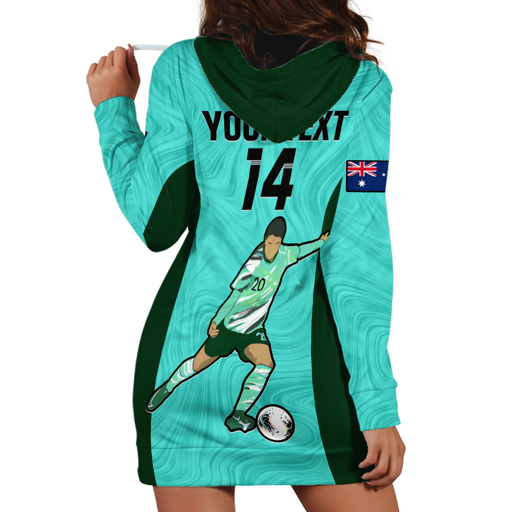 Custom Australia Soccer Hoodie Dress Sam Kerr Matildas Proud 2023 World Cup Turquoise - Vibe Hoodie Shop