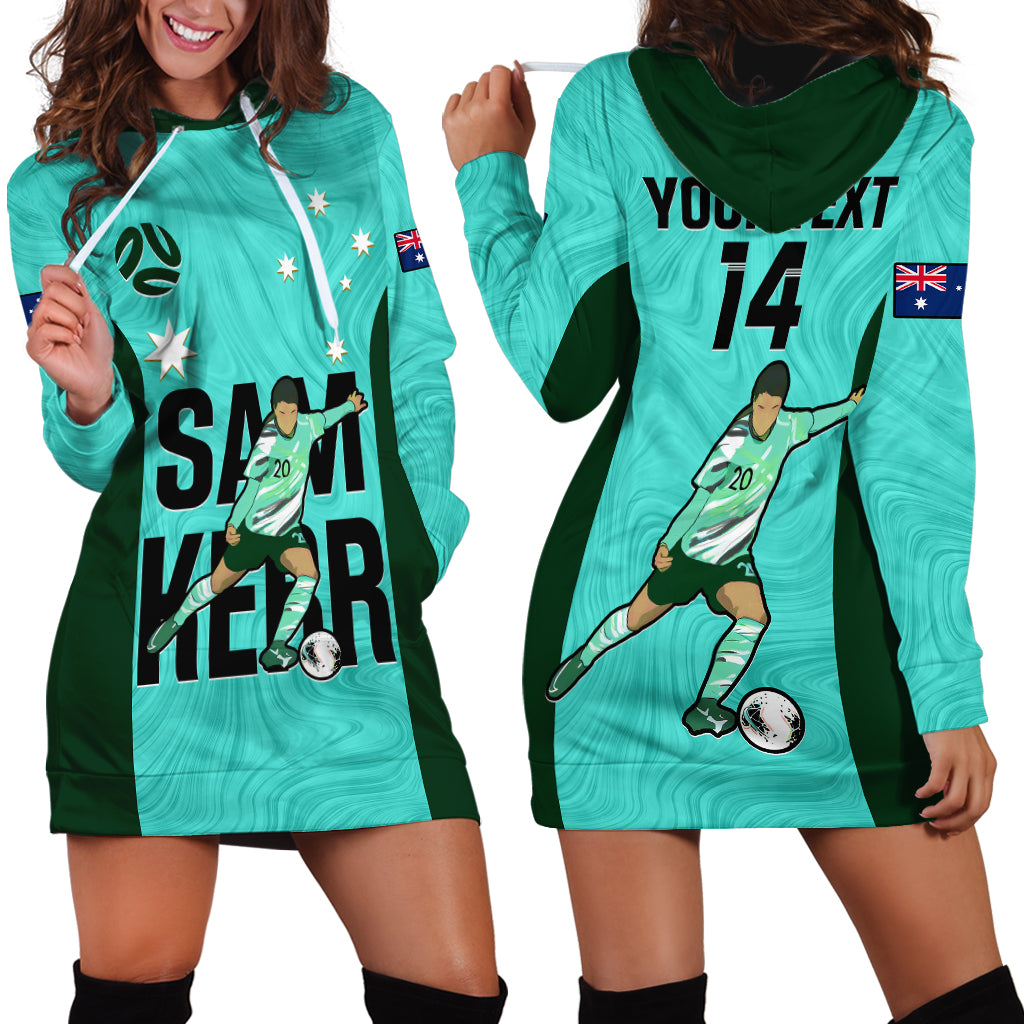 Custom Australia Soccer Hoodie Dress Sam Kerr Matildas Proud 2023 World Cup Turquoise - Vibe Hoodie Shop