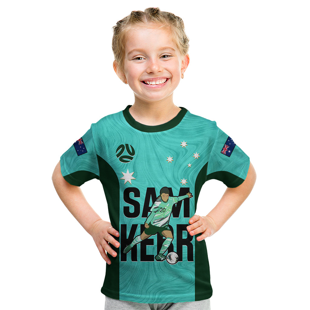 Custom Australia Soccer Kid T Shirt Sam Kerr Matildas Proud 2023 World Cup Turquoise - Vibe Hoodie Shop