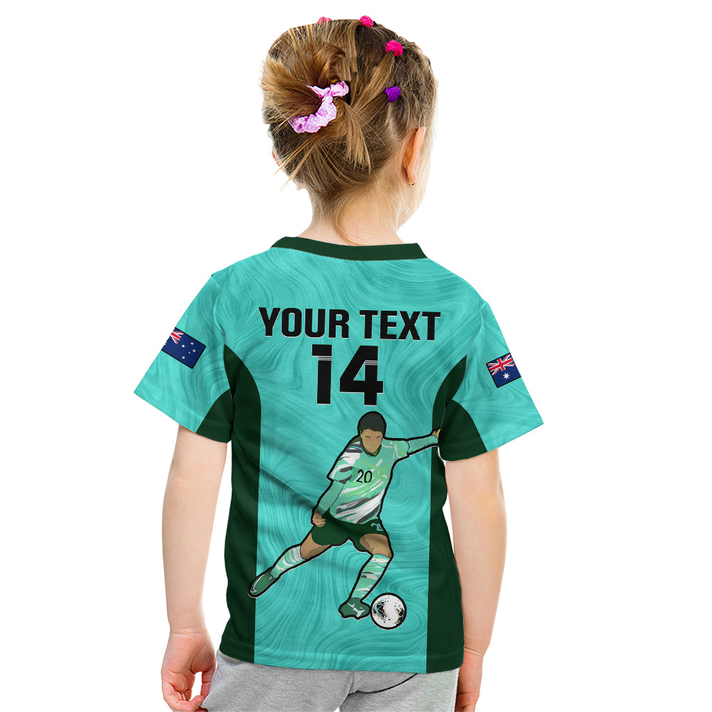 Custom Australia Soccer Kid T Shirt Sam Kerr Matildas Proud 2023 World Cup Turquoise - Vibe Hoodie Shop