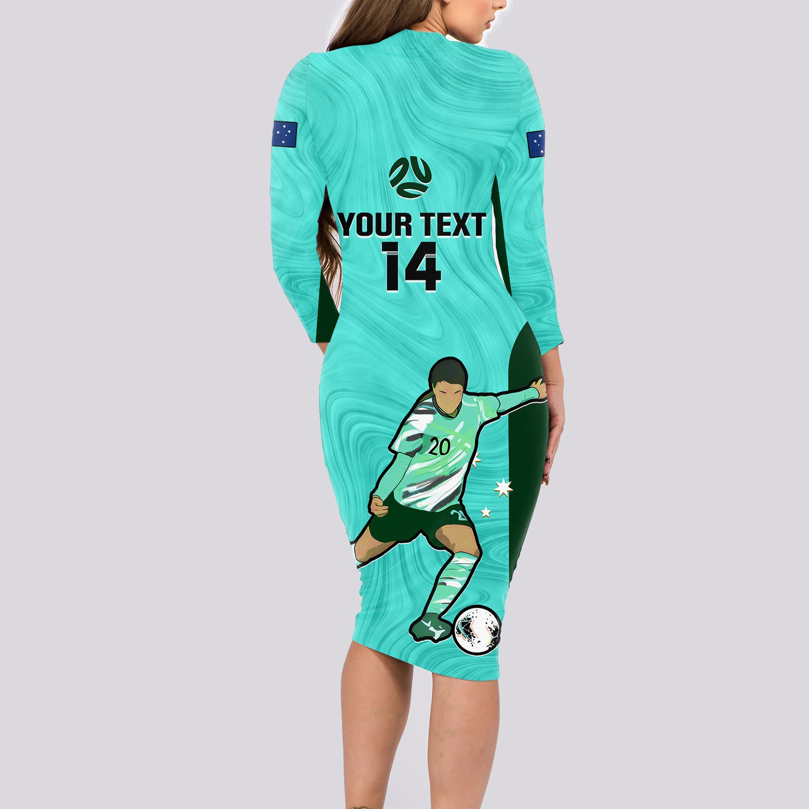 custom-australia-soccer-long-sleeve-bodycon-dress-sam-kerr-matildas-proud-2023-world-cup-turquoise