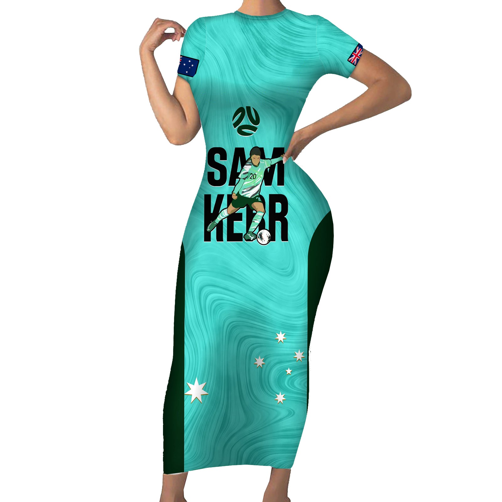 custom-australia-soccer-short-sleeve-bodycon-dress-sam-kerr-matildas-proud-2023-world-cup-turquoise