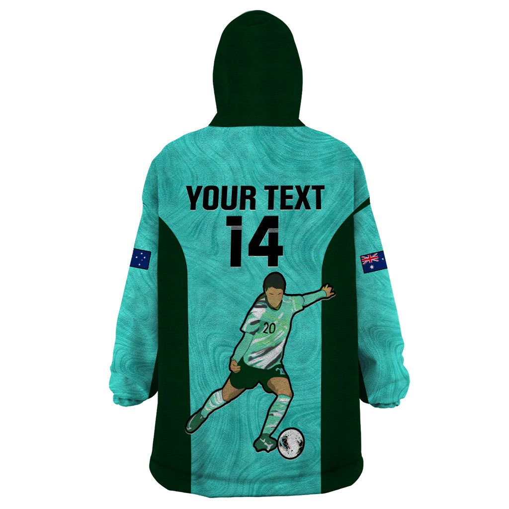 Custom Australia Soccer Wearable Blanket Hoodie Sam Kerr Matildas Proud 2023 World Cup Turquoise - Vibe Hoodie Shop