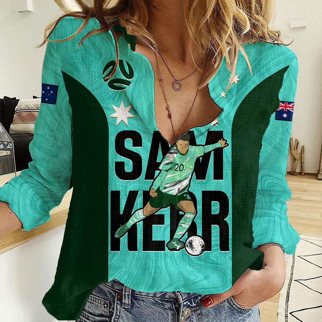 Custom Australia Soccer Women Casual Shirt Sam Kerr Matildas Proud 2023 World Cup Turquoise - Vibe Hoodie Shop