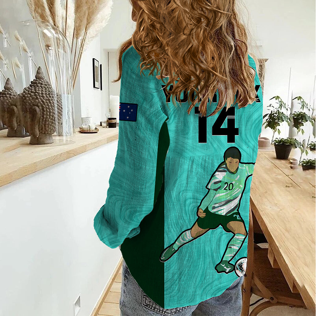 Custom Australia Soccer Women Casual Shirt Sam Kerr Matildas Proud 2023 World Cup Turquoise - Vibe Hoodie Shop