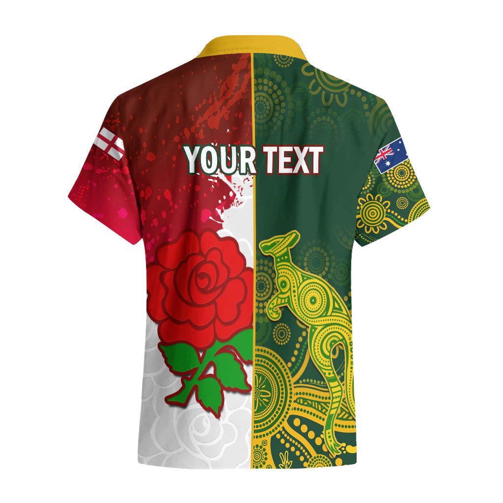 Personalised Australia And England Rugby Hawaiian Shirt Indigenous Wallabies With Red Roses Sporty Version - Vibe Hoodie Shop