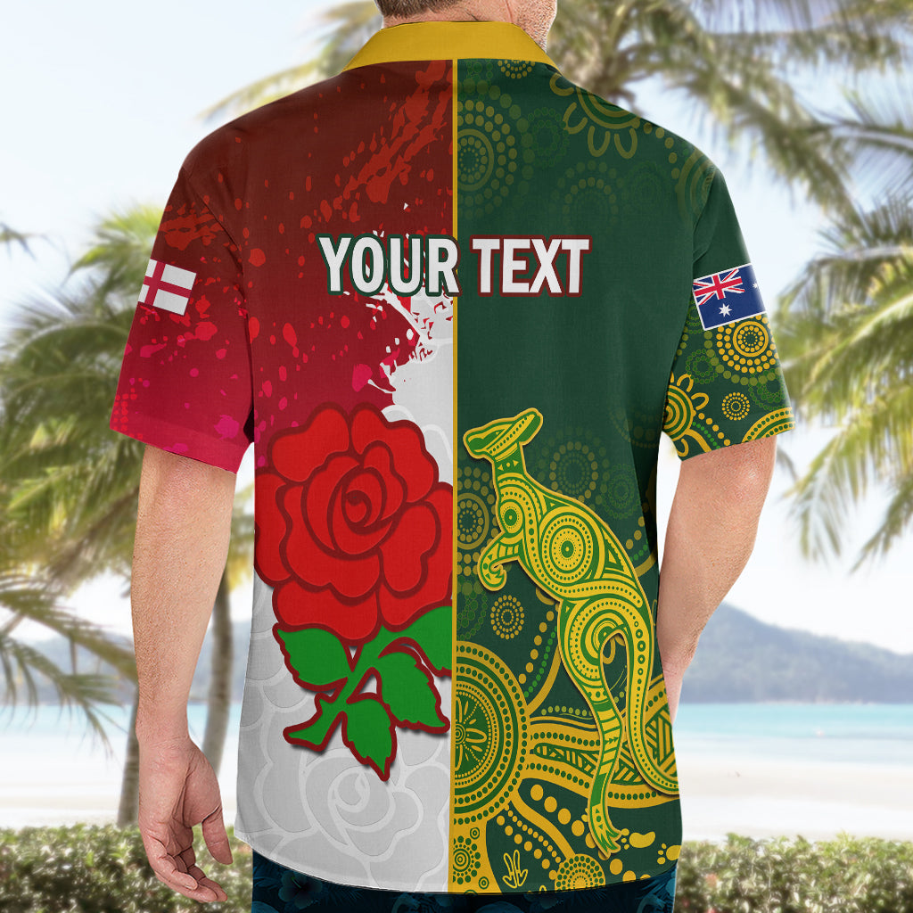 Personalised Australia And England Rugby Hawaiian Shirt Indigenous Wallabies With Red Roses Sporty Version - Vibe Hoodie Shop