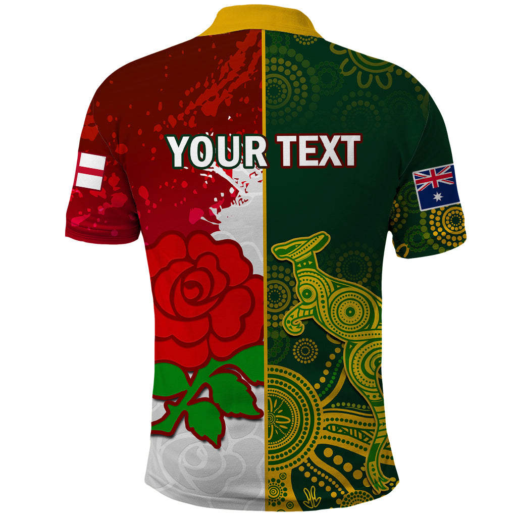 Personalised Australia And England Rugby Polo Shirt Indigenous Wallabies With Red Roses Sporty Version - Vibe Hoodie Shop