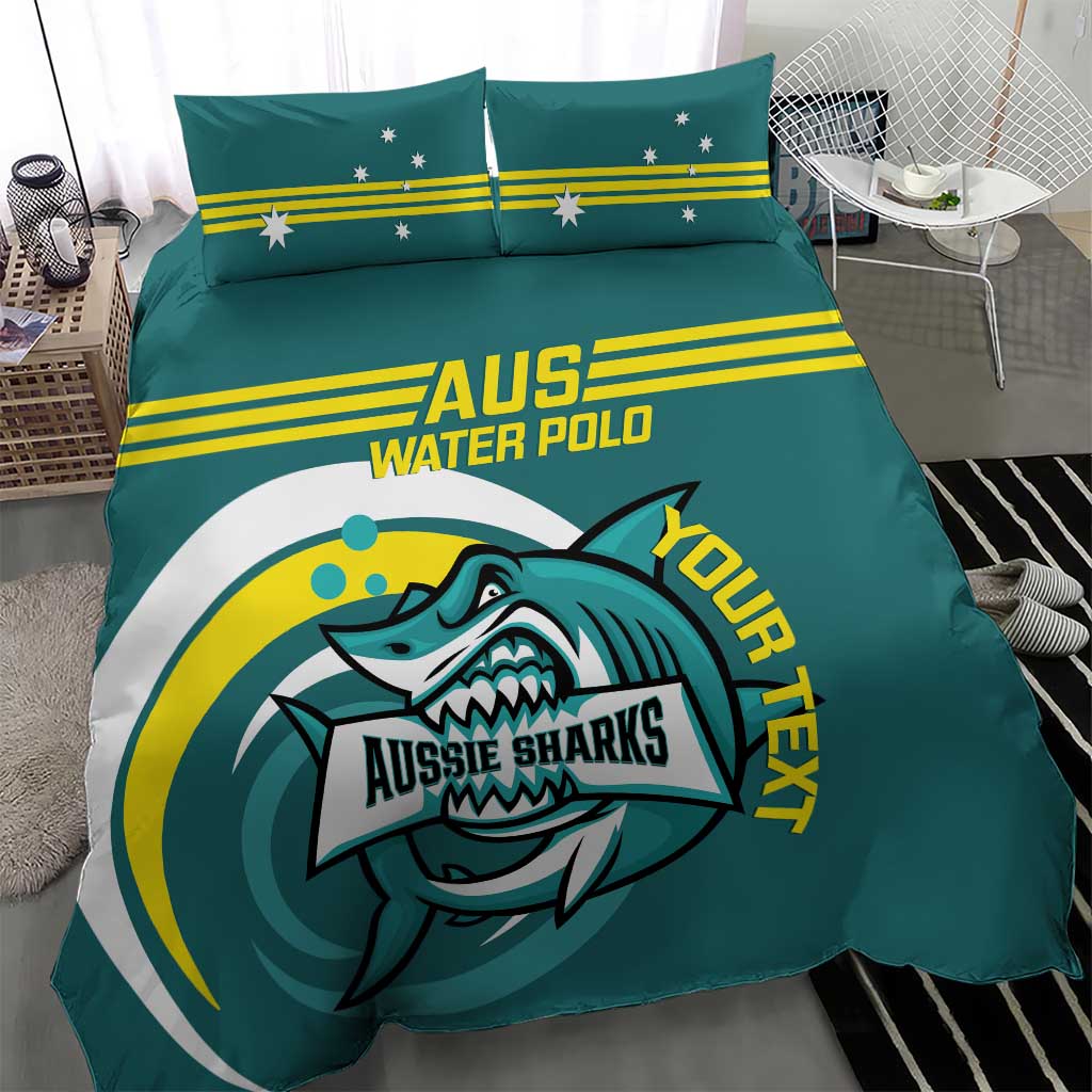 Custom Australia Water Polo 2024 Bedding Set Aussie Shark Sporty Version - Vibe Hoodie Shop