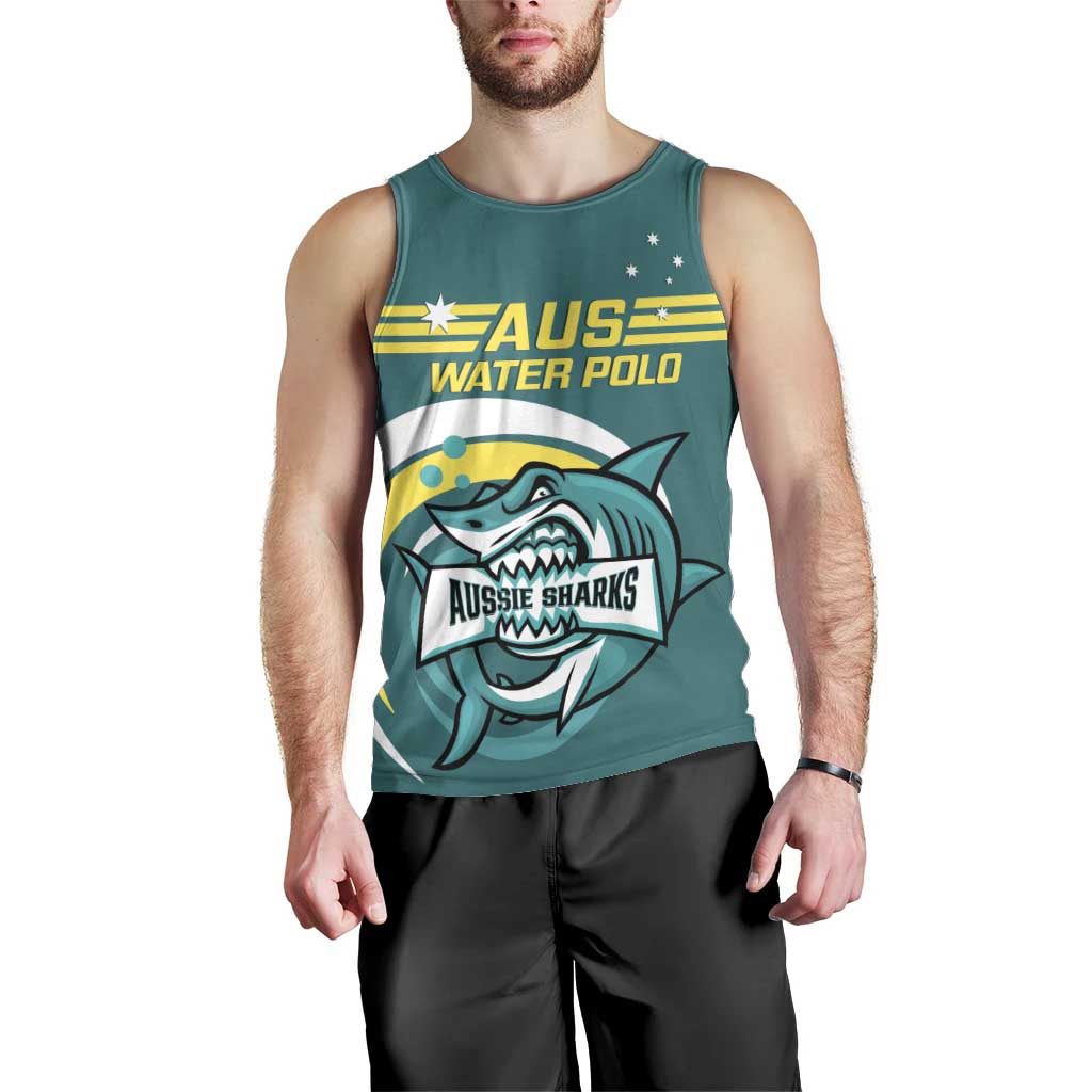 Custom Australia Water Polo 2024 Men Tank Top Aussie Shark Sporty Version - Vibe Hoodie Shop