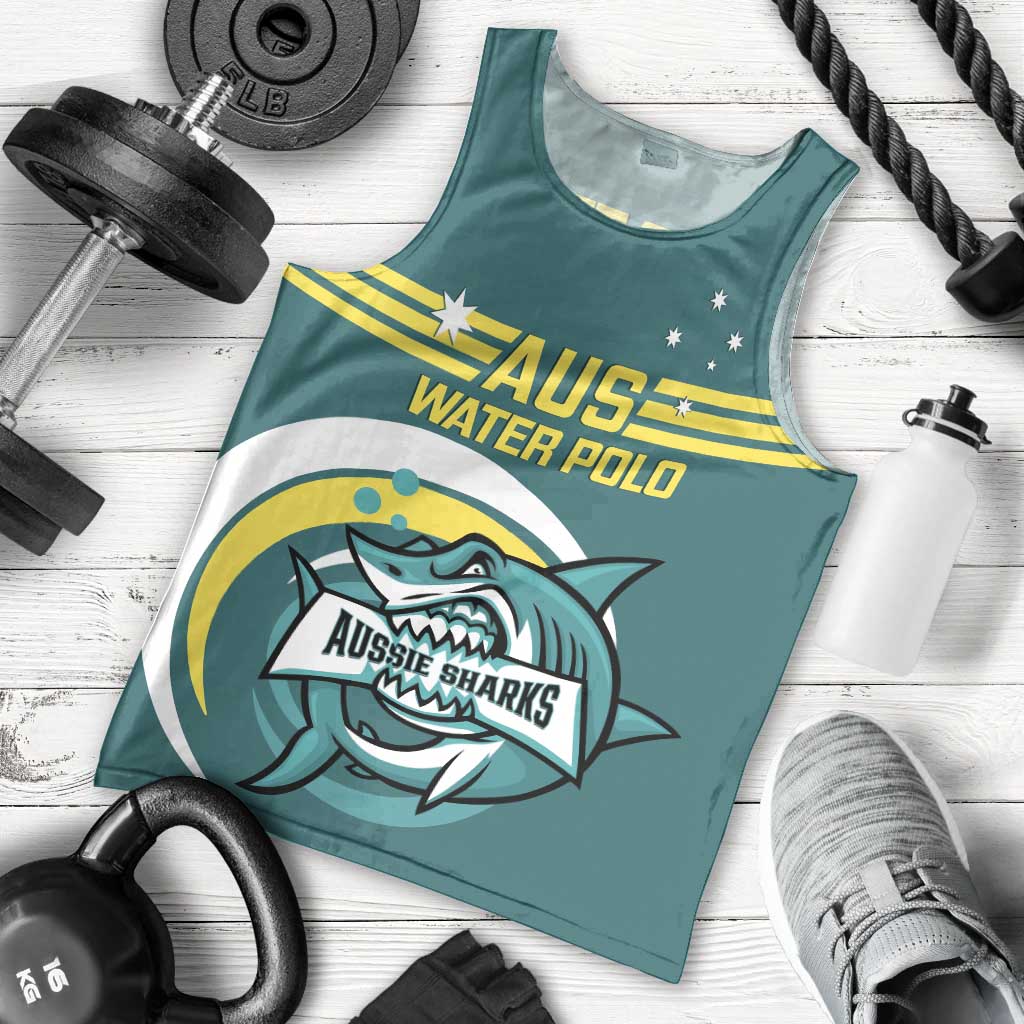 Custom Australia Water Polo 2024 Men Tank Top Aussie Shark Sporty Version - Vibe Hoodie Shop