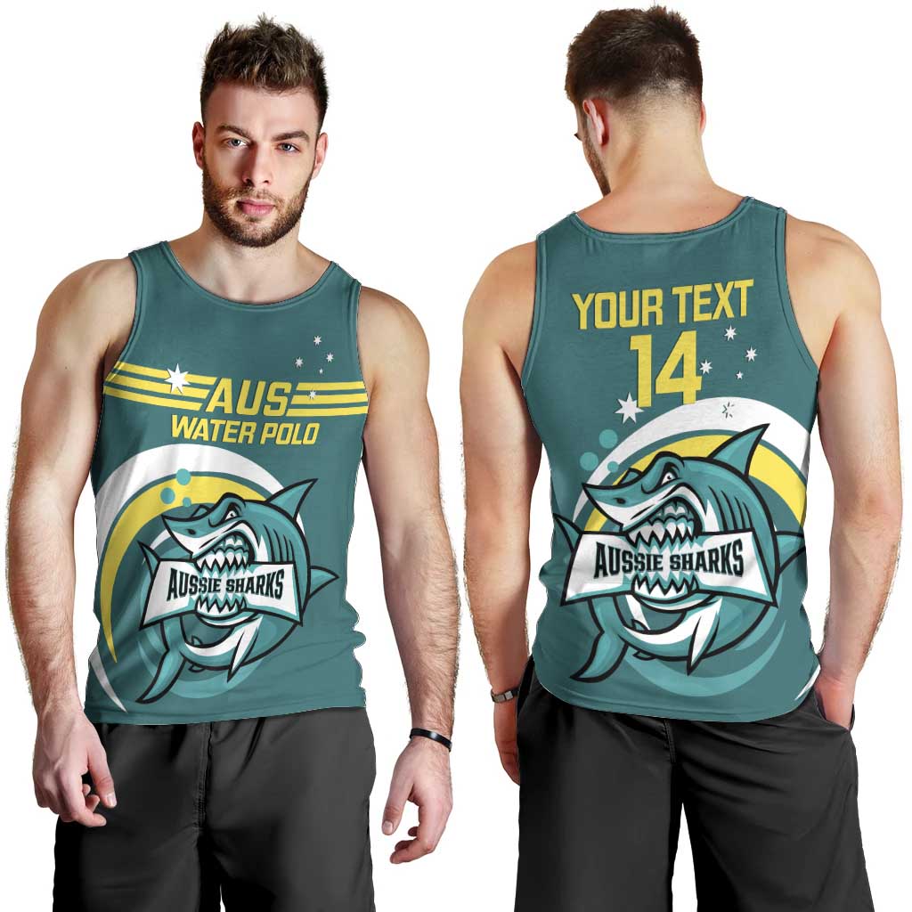 Custom Australia Water Polo 2024 Men Tank Top Aussie Shark Sporty Version - Vibe Hoodie Shop