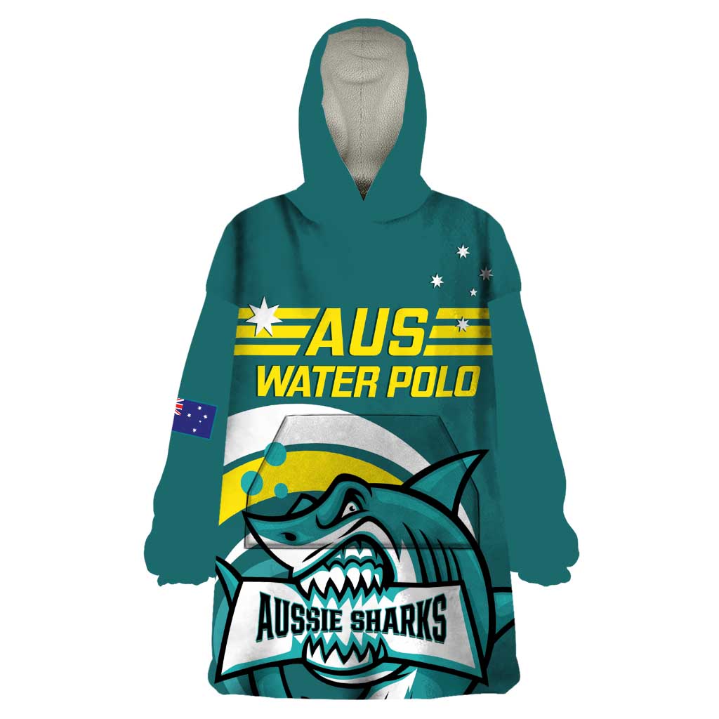 Custom Australia Water Polo 2024 Wearable Blanket Hoodie Aussie Shark Sporty Version - Vibe Hoodie Shop