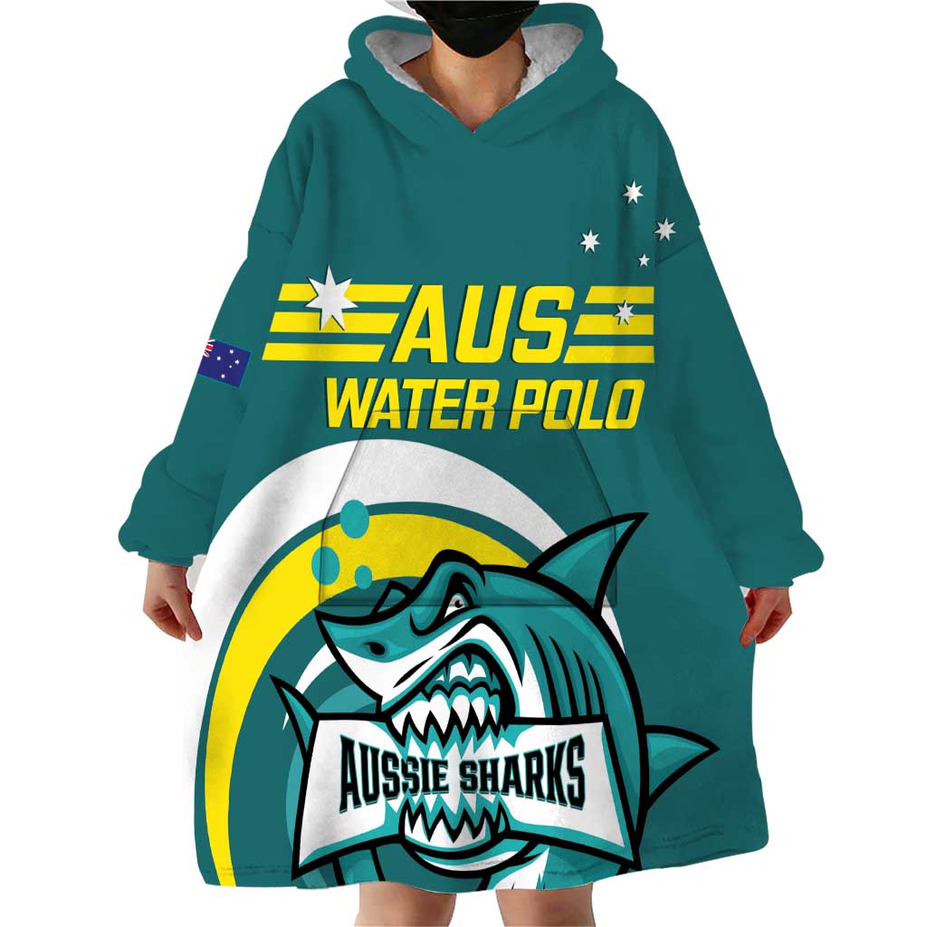 Custom Australia Water Polo 2024 Wearable Blanket Hoodie Aussie Shark Sporty Version - Vibe Hoodie Shop