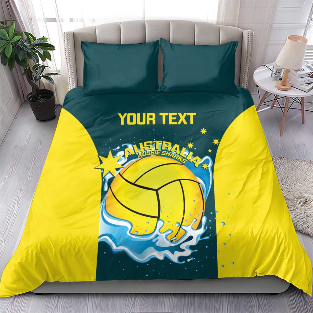 Custom Australia Water Polo 2024 Bedding Set Aussie Shark National Color Version - Vibe Hoodie Shop
