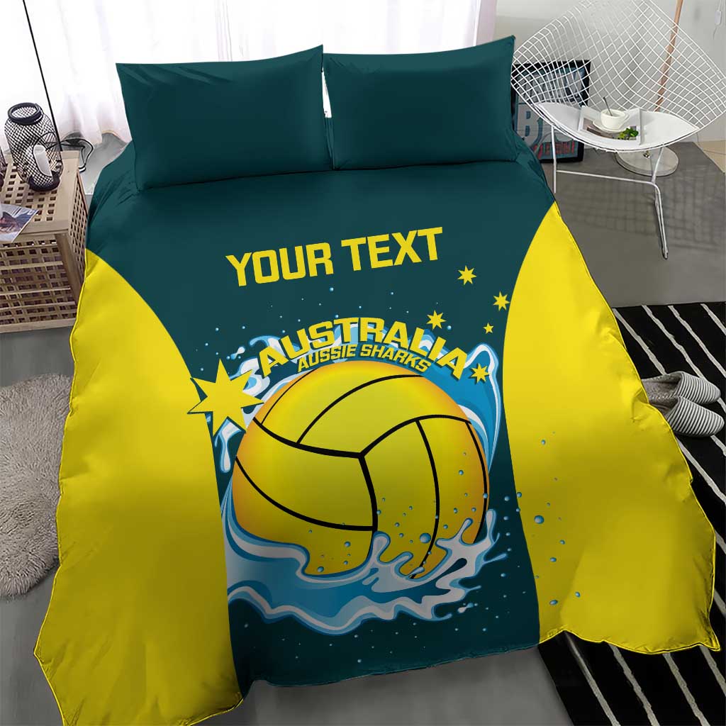Custom Australia Water Polo 2024 Bedding Set Aussie Shark National Color Version - Vibe Hoodie Shop