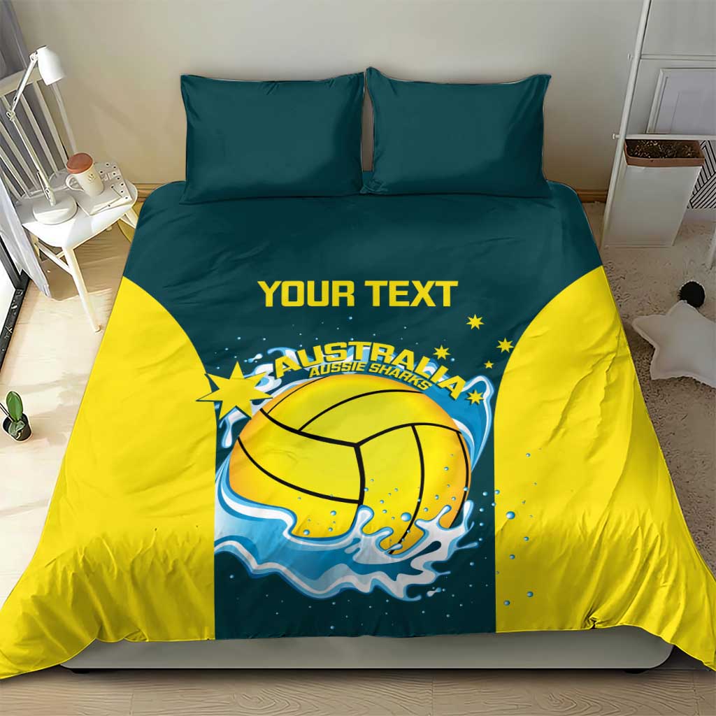Custom Australia Water Polo 2024 Bedding Set Aussie Shark National Color Version - Vibe Hoodie Shop