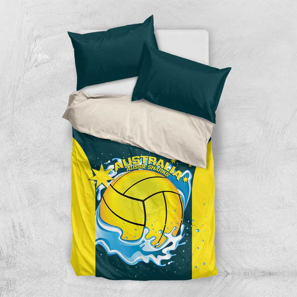 Custom Australia Water Polo 2024 Bedding Set Aussie Shark National Color Version - Vibe Hoodie Shop
