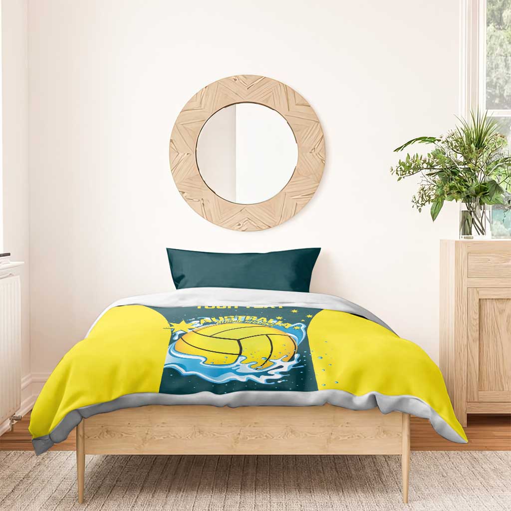 Custom Australia Water Polo 2024 Bedding Set Aussie Shark National Color Version - Vibe Hoodie Shop