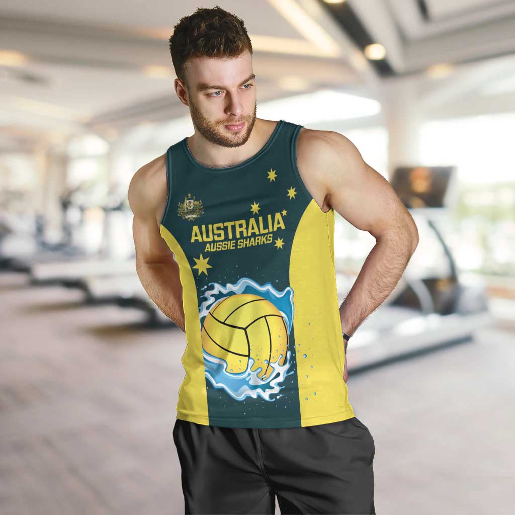 Custom Australia Water Polo 2024 Men Tank Top Aussie Shark National Color Version - Vibe Hoodie Shop