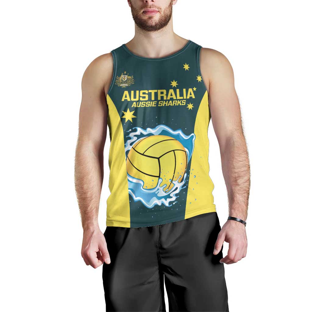 Custom Australia Water Polo 2024 Men Tank Top Aussie Shark National Color Version - Vibe Hoodie Shop